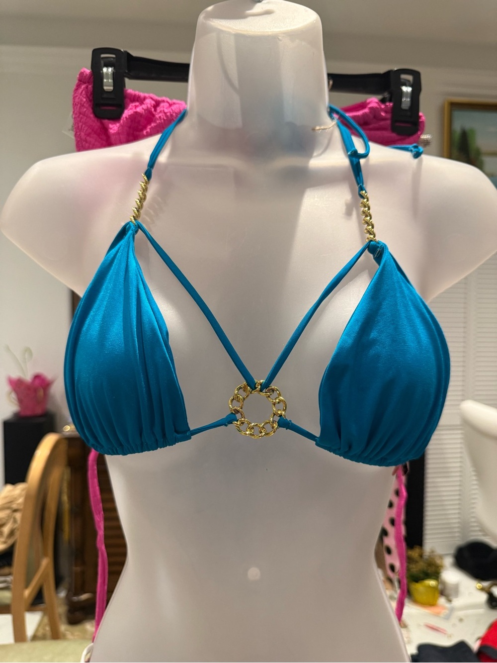 Agent Provocateur Turquoise Triangle Bikini Top with Gold Ring
